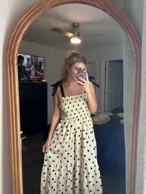 Nicole Miller Black Polka Dot Tie-Shoulder Maxi Dress - Cream/Black